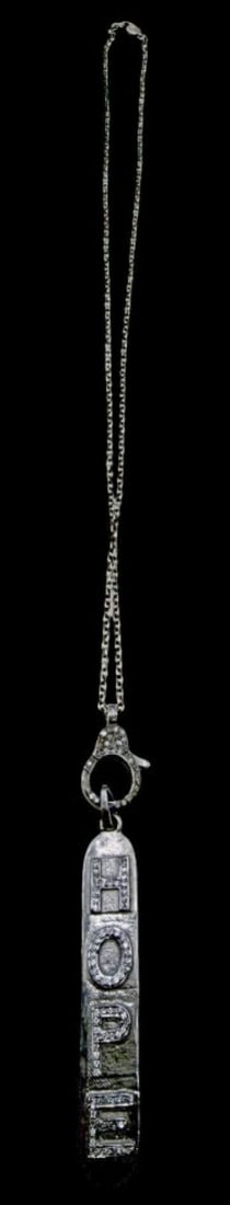 Amazing Ornate Vintage Sterling Silver Necklace w/ Hope Pendant: Very good vintage condition with minor patina according to age. Pendant measures approx. 3 1/2" long and 1/2" wide and weighs ca. 14 grams. Necklace is 19" long and 1/8" wide. Tested for Sterling Silv