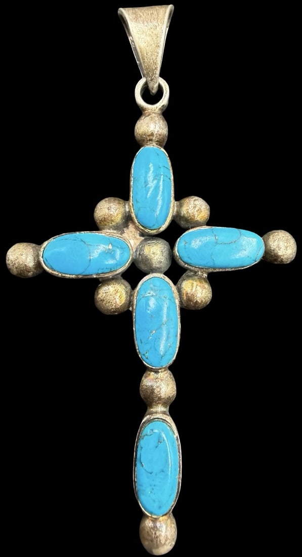 Unusual Ornate Vintage Gilt Sterling Silver & Cluster Turquoise Gemstones Pendant Charm: Very good vintage condition with minor patina according to age. Measures approx. 3" long and 1 3/4" wide and weighs ca. 21.1 grams. Marked Sterling Silver