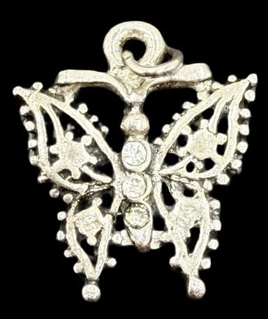 Beautiful Ornate Vintage Gilt Sterling Silver Butterfly Pendant Charm: Very good vintage condition with minor patina according to age. Measures approx. 3/4" long and 3/4" wide and weighs ca. 1.8 grams. Tested for Sterling Silver