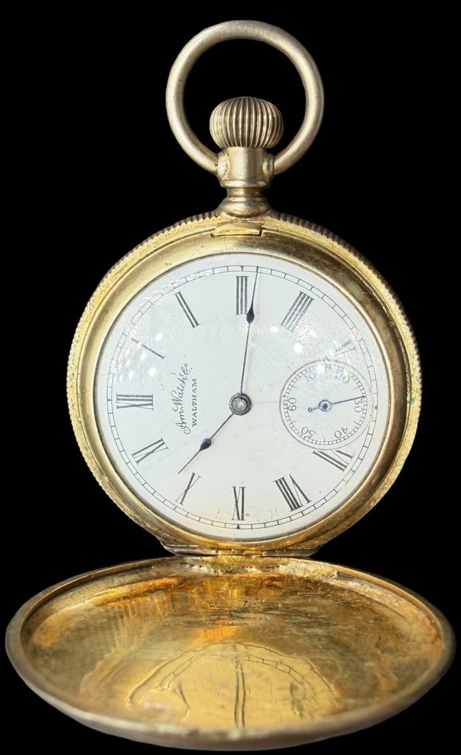 Gorgeous Ornate Vintage WALTHAM Gold Tone & White Dial Pocket Watch (1 of 4)
