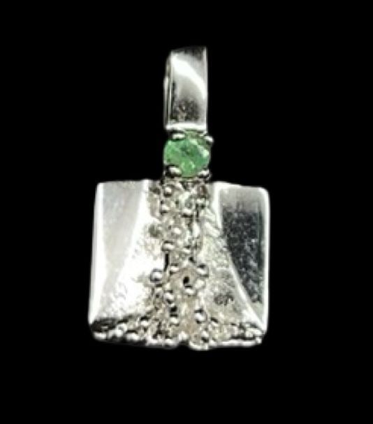 Ornate Vintage Mid-Century Modern Bruatalist Sterling Silver & Rhinestone Pendant: Very good vintage condition with minor patina according to age. Measures approx. 3/8" long and 3/8" wide and weighs ca. 1.4 grams. Tested for silver.
