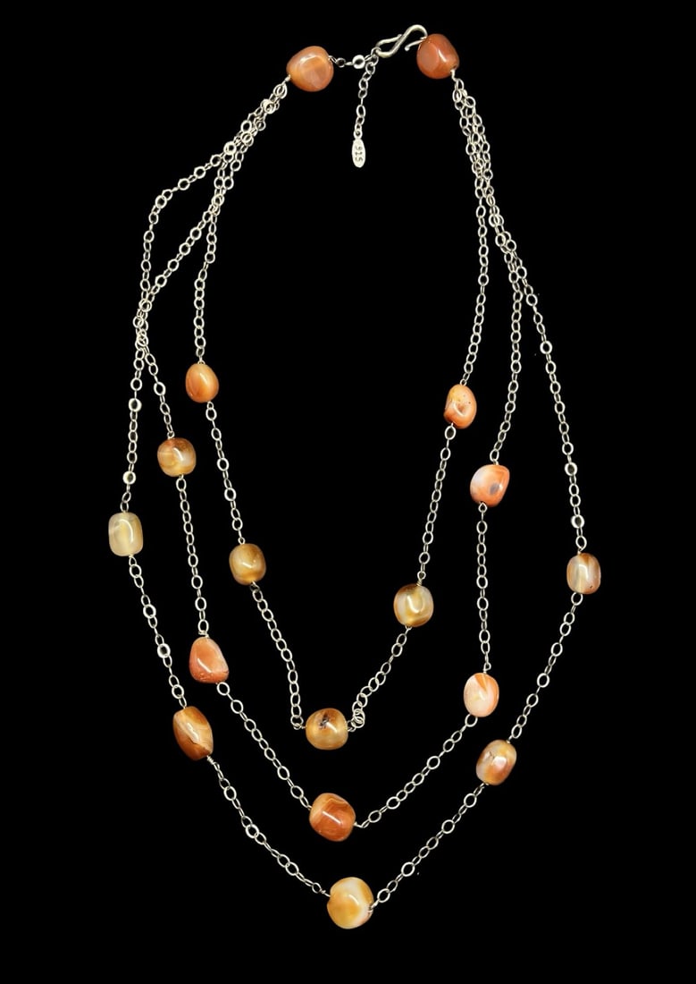 Stunning Vintage Sterling Silver & Gemstone Multi-Strand Necklace: Very good vintage condition with minor patina according to age. Measures approx. 24 1/2" long and weighs ca. 61.8 grams. Marked for 925 Sterling Silver.