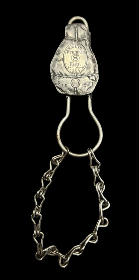 Rare Antique Ca. 1900 SWIFT'S PREMIUM HAM Figural Clip-On Pocket Watch Fob (1 of 4)