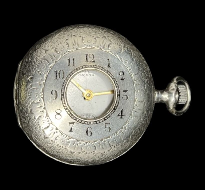 Rare Antique OMEGA 900 Silver & White Dial Pocket Watch: Very good vintage condition with minor patina according to age. Measures approx. 1 7/8" long and 1 3/8" wide and weighs ca. 37.6 grams. Marked for 900 Silver & OMEGA. Missing Glass on Watch Face.