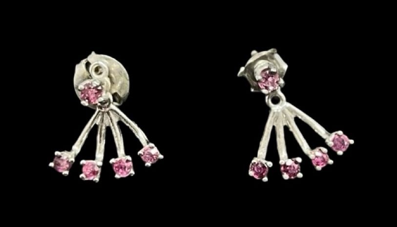 Beautiful Ornate Vintage Sterling Silver & Ruby Set - Bracelet, Earrings, Ring: Very good vintage condition with minor patina according to age. Bracelet measures approx. 7 1/2" long and total weight is ca. 7.7 grams. The ring is a size 7. Marked for 925 Sterling Silver.