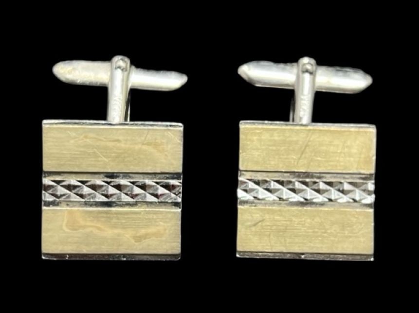 Stylish Vintage European Partially Gilt 800 Silver Cufflinks: Very good vintage condition with minor patina according to age. Measures approx. 5/8" long and 5/8" wide and weighs ca. 14.9 grams. Marked for 800 Silver.