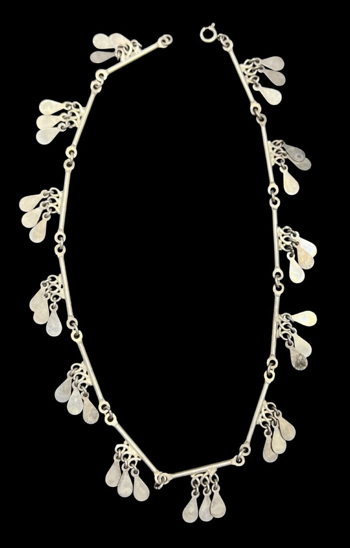Ornate Vintage European 800 Silver & Dangling Disk Charms Necklace: Very good vintage condition with minor patina according to age. Measures approx. 14" long and weighs ca. 28.8 grams. Marked for 835 Silver.