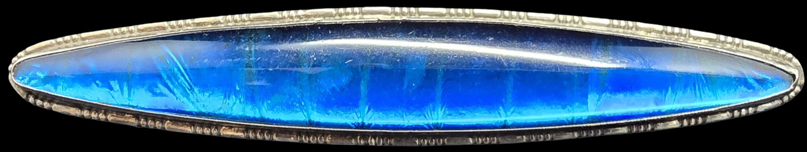 Gorgeous Vintage MORPHOS Sterling Silver Brooch /w Blue Butterfly Wings under Glass: Very good antique condition with minor patina according to age. Measures approx. 3 1/2" long and weighs ca. 14.5 grams. Tested for Sterling Silver.
