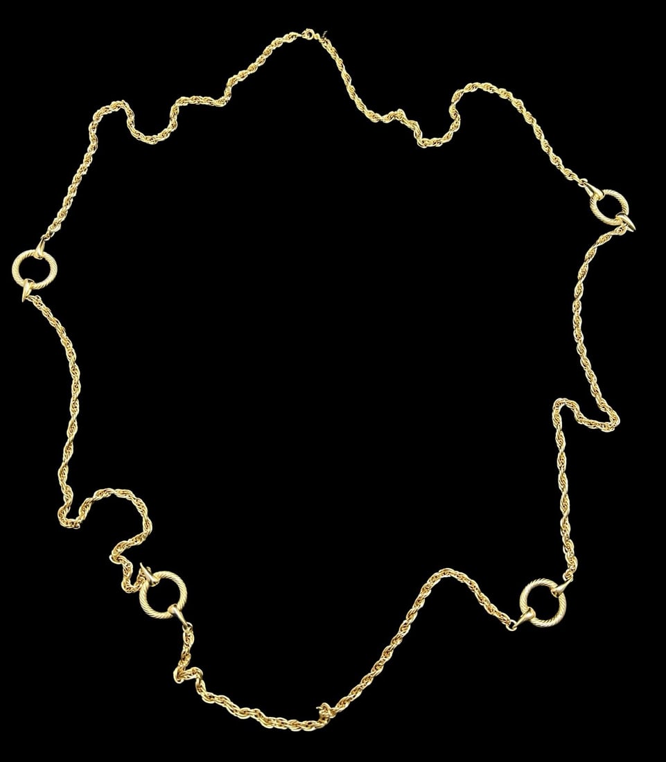 Beautiful Ornate Vintage MONET Gilt Metal Twisted Costume Jewelry Necklace: Very good vintage condition with minor patina according to age. Measures approx. 54" long and 7/8" wide and weighs ca. 64.5 grams. Marked.