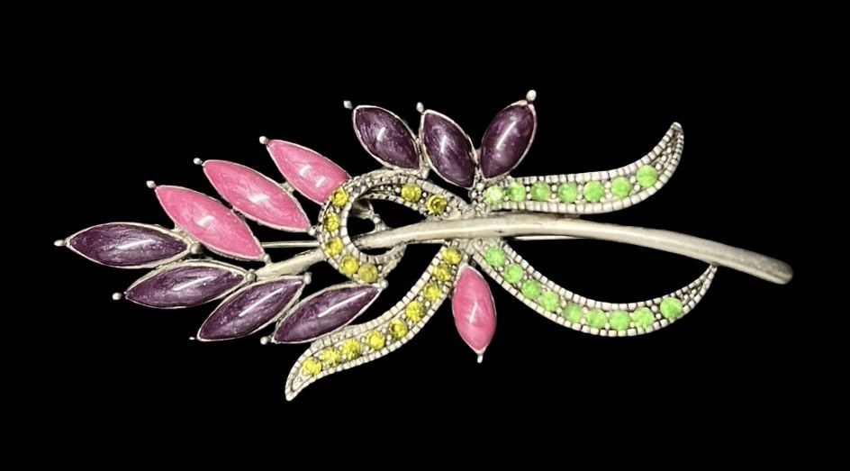 Beautiful Ornate Vintage Silver-Tone Metal & Multi-Color Gemstone Costume Jewelry Brooch (1 of 3)