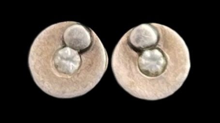 Stylish Vintage Sterling Silver Two-Tone Stud Earrings: Very good vintage condition with minor patina according to age. Weighs ca. 1 grams. Marked for Sterling Silver.