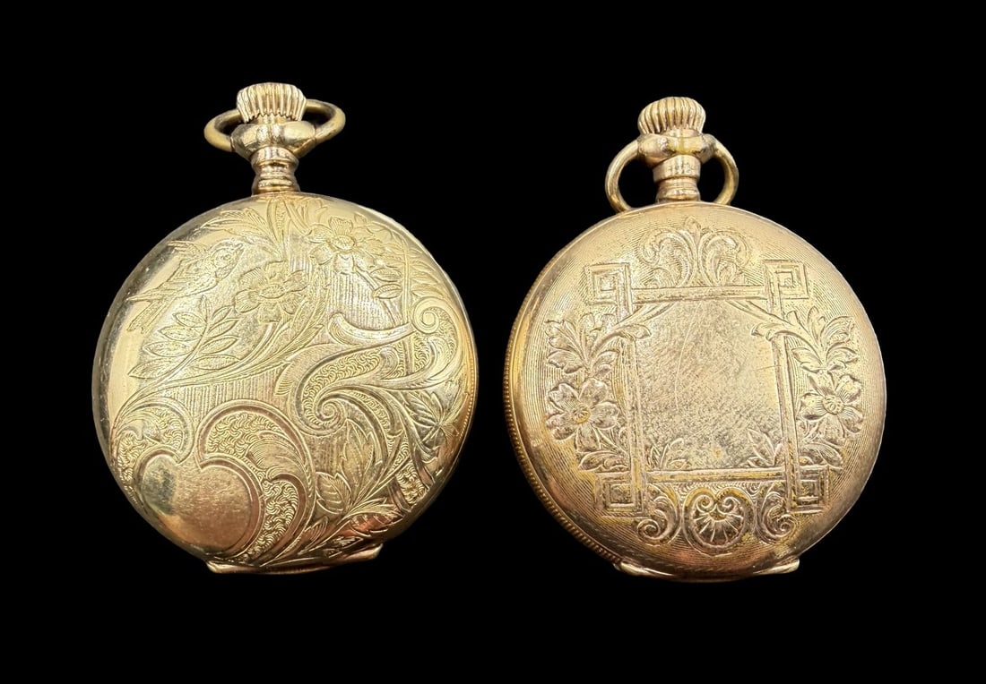 Lot of 2 Vintage ELGIN & WORRELL Gold Filled & White Dial Pocket Watches: Very good vintage condition with minor patina according to age. Both dials measure approx. 1" long and 1" wide and each piece weighs ca. 78 grams. Marked for ELGIN & WORRELL. The timepieces are functi