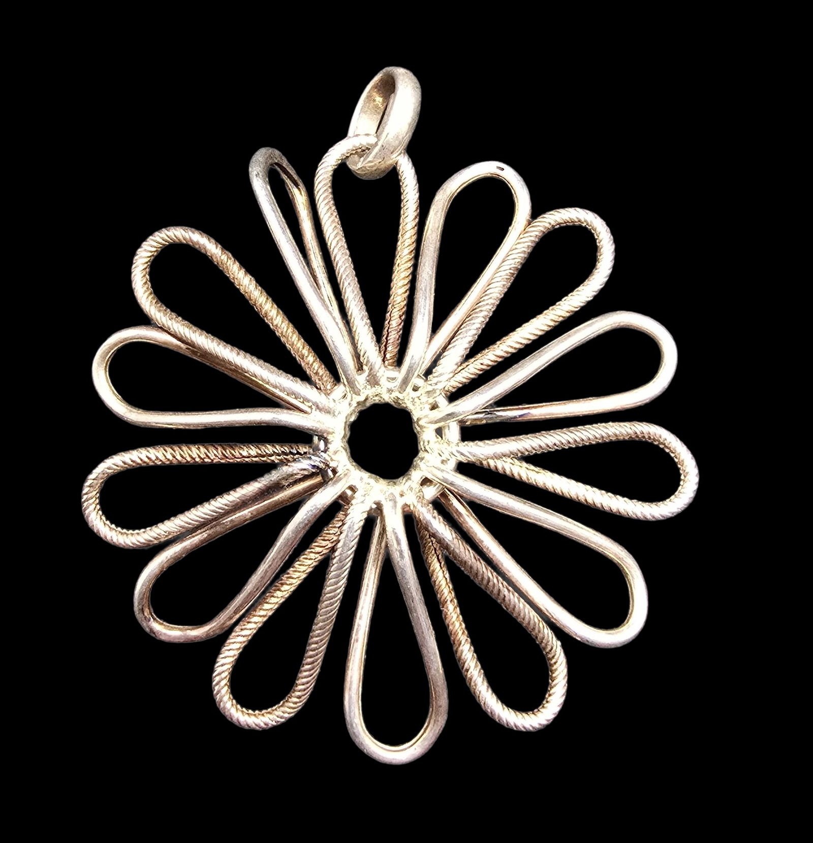 Beautiful Ornate Vintage Gilt Sterling Silver Pendant Charm: Very good vintage condition with minor patina according to age. Measures approx. 2 1/2" long x 2" wide and weighs ca. 7 grams. Marked for Sterling Silver.