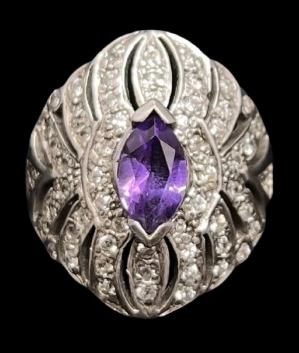 Stunning Vintage Sterling Silver & Amethyst Cocktail Ring (1 of 3)