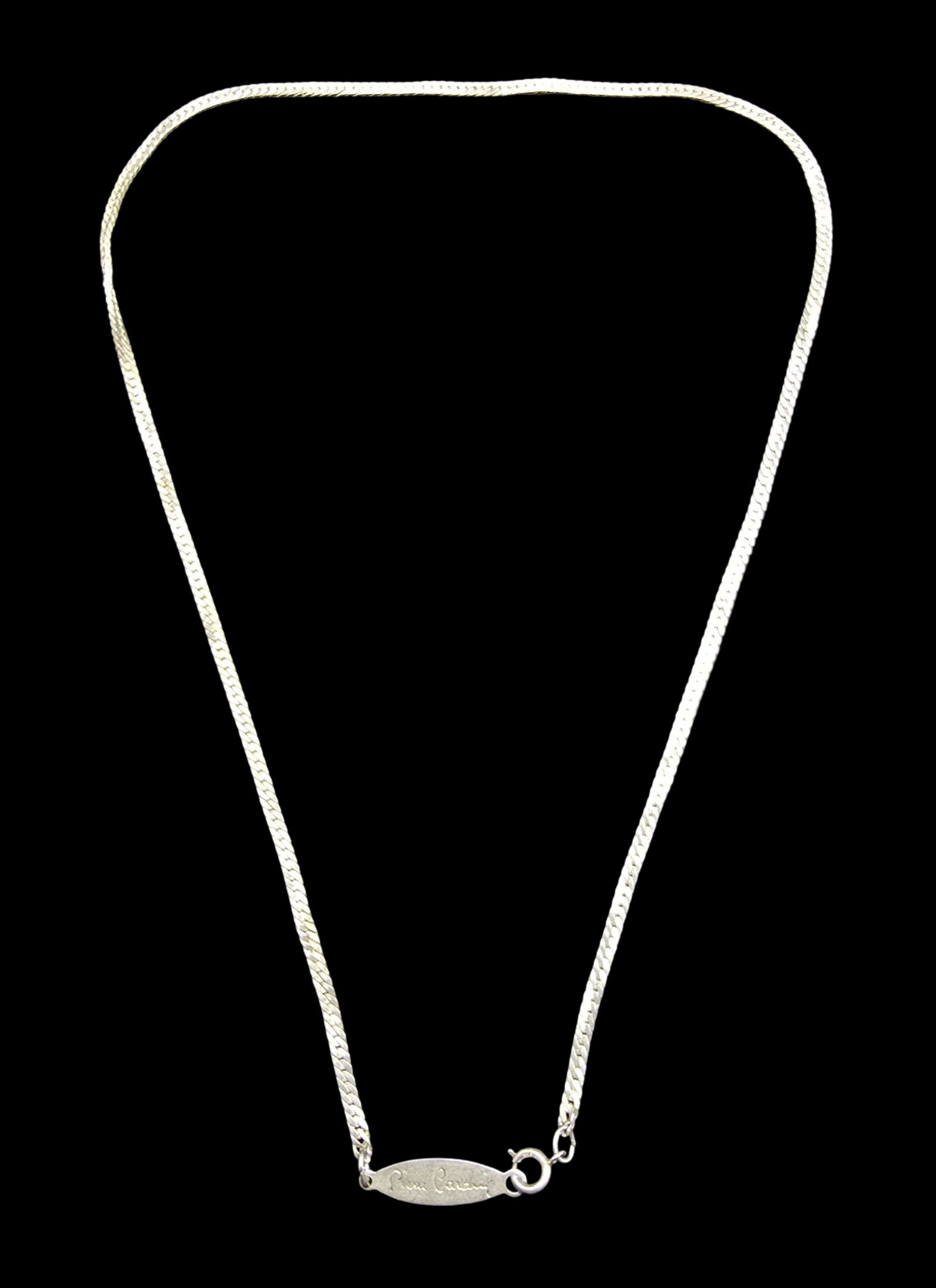 Stylish Vintage PIERRE CARDIN Snake Chain Pendant Necklace: Very good vintage condition with minor patina according to age. Measures approx. 18" long and weighs ca. 10.5 grams. Marked for Sterling Silver & Designer.