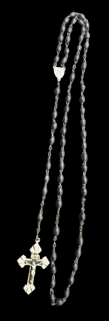 Vintage European Black Beads Rosary /w Metal Crucifix (1 of 3)