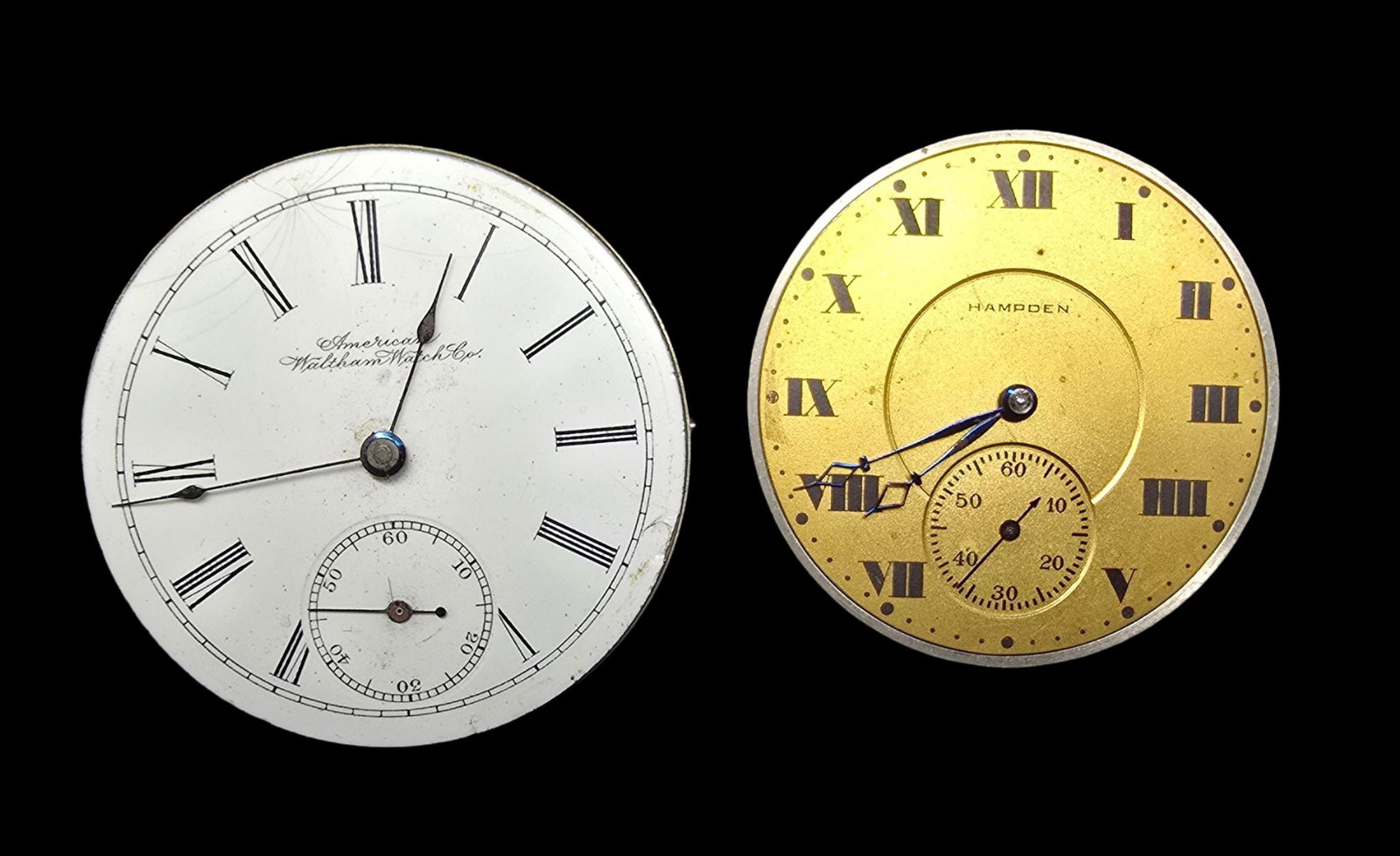 Lot of 2 Watch Movements: Very good vintage condition with minor patina according to age. The largest piece measures approx. 2" high and 2" wide and the entire lot weighs ca. 90 grams.