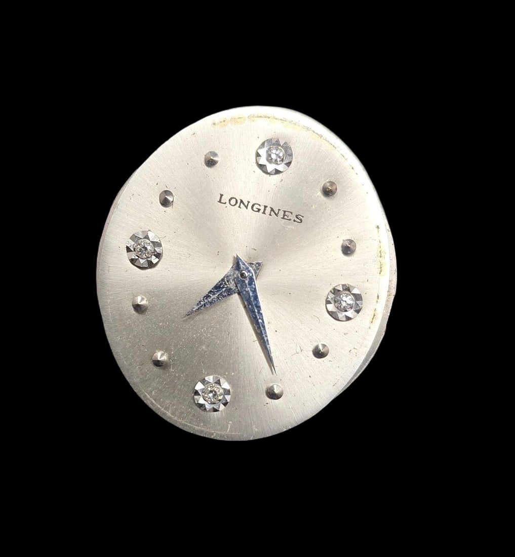 Vintage LONGINES Watch Movement w/ Diamonds: Very good vintage condition with minor patina according to age. Measures approx. 1" high and 1" wide and weighs ca. 6.5 grams. Marked for LONGINES.