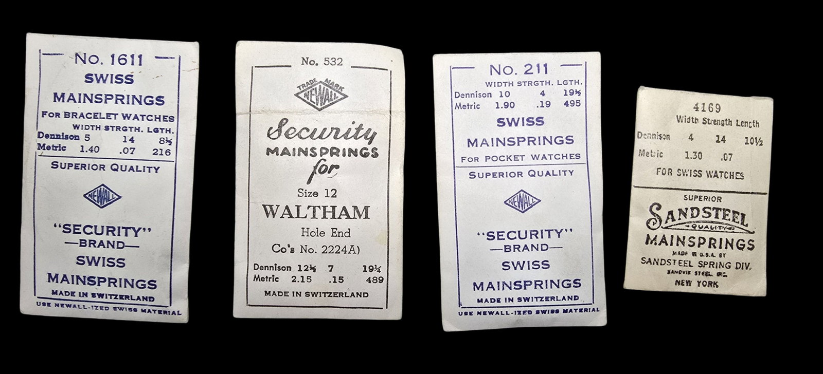 Lot of Pocket Watch Mainsprings in Original Packaging: Very good vintage condition with minor patina according to age.