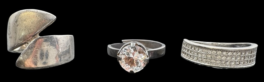 Lot of 3 Charming Vintage Sterling Silver & Gemstone Rings: Very good vintage condition with minor patina according to age. Weighs ca. 11.9 grams. The rings are sizes 6,7 & 5. Marked for Sterling Silver.
