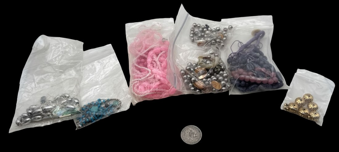 Jewelry Making Lot: Gold, Silver & Different Color Beads: Very good condition with minor patina according to age. For measurement reference please see coin in the picture.