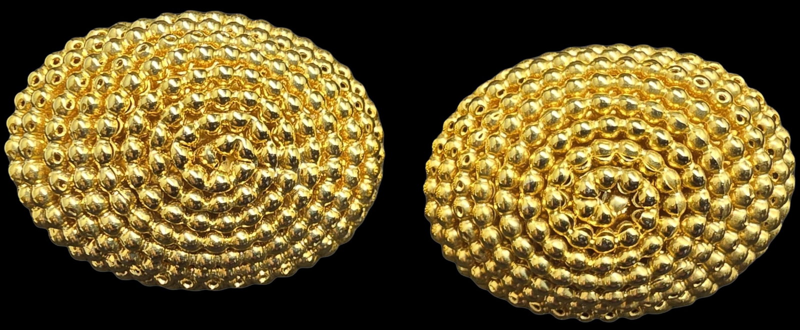 Stylish Large Vintage Gold-Tone Metal Costume Jewelry Clip-On Earrings: Very good vintage condition with minor patina according to age. Each measures approx. 1 1/2" long and they jointly weigh ca. 16 grams.