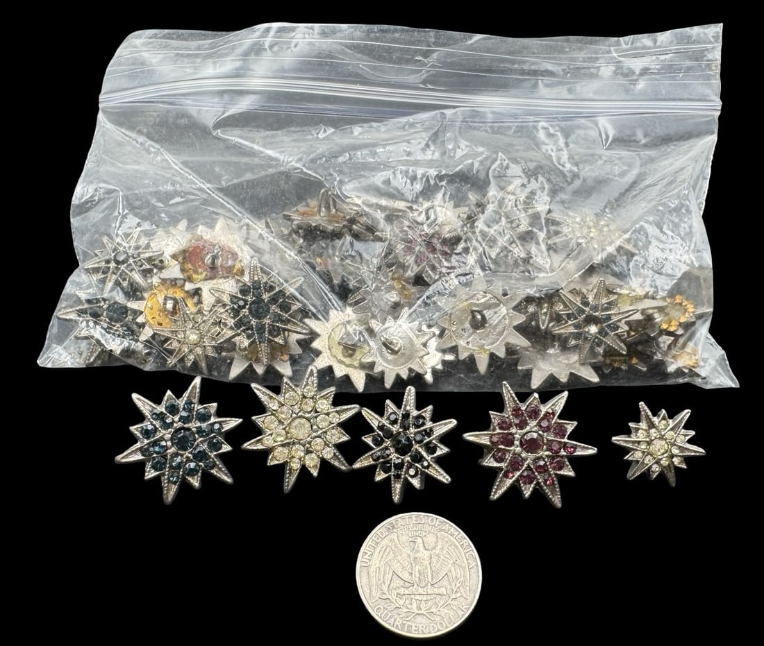 Jewelry Making Lot: Star Buttons /w Different Colored Rhinestones (1 of 2)