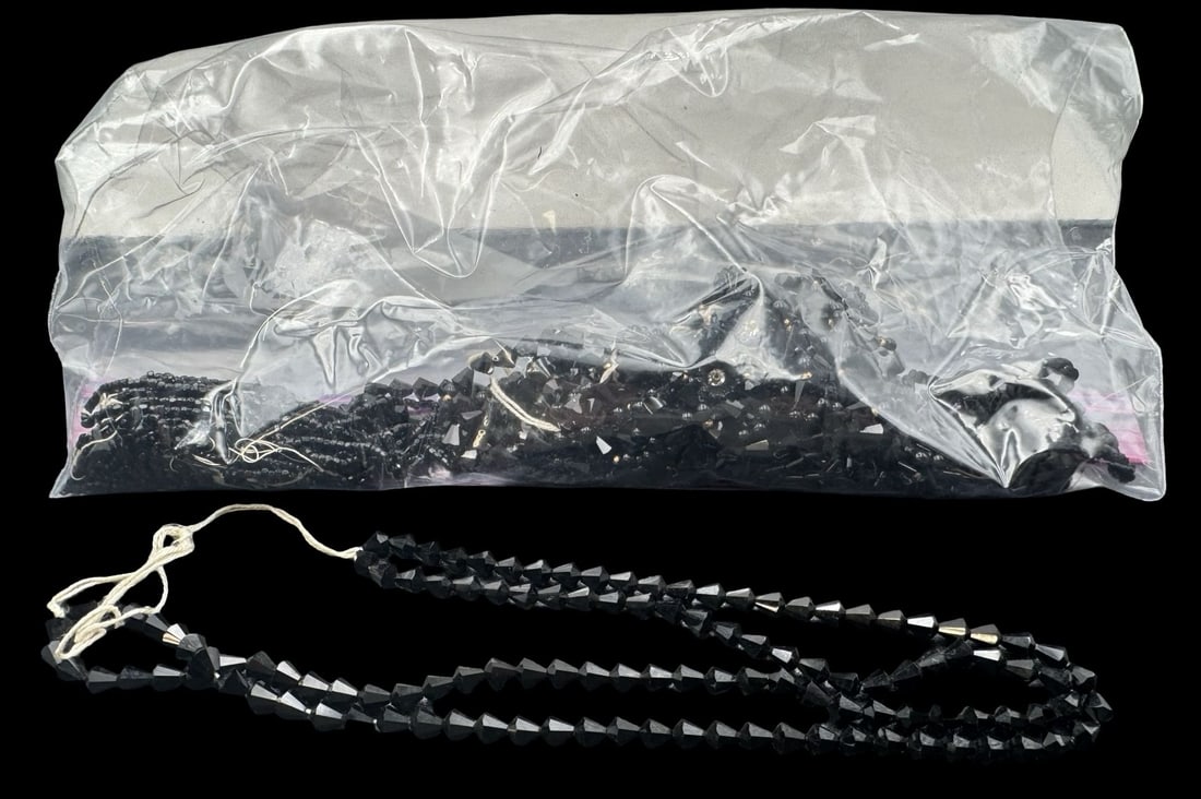 Jewelry Making Lot: Different Size Black Beads: Very good condition with minor patina according to age. For measurement reference please see coin in the picture.