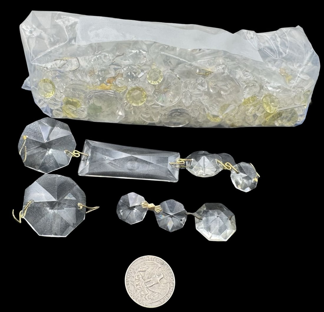 Jewelry Making Lot: Clear Beads: Very good condition with minor patina according to age. For measurement reference please see coin in the picture.