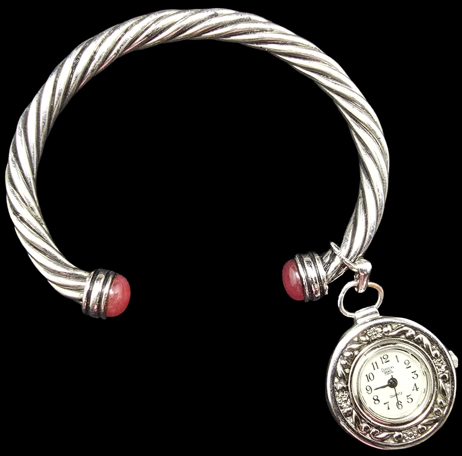 Beautiful Vintage CROSSING POINTE Quartz Watch Pendant Bracelet: Very good vintage condition with minor patina according to age. Measures approx. 3" in diameter and weighs ca. 45 grams.