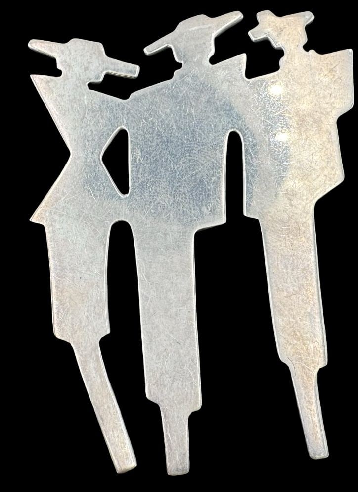 Vintage TAXCO Mexico "Three Amigos" Sterling Silver Pin Brooch: Very good vintage condition with minor patina according to age. Measures approx. 2 1/2" long and 1 7/8" wide and weighs ca. 14.5 grams. Marked for Sterling Silver