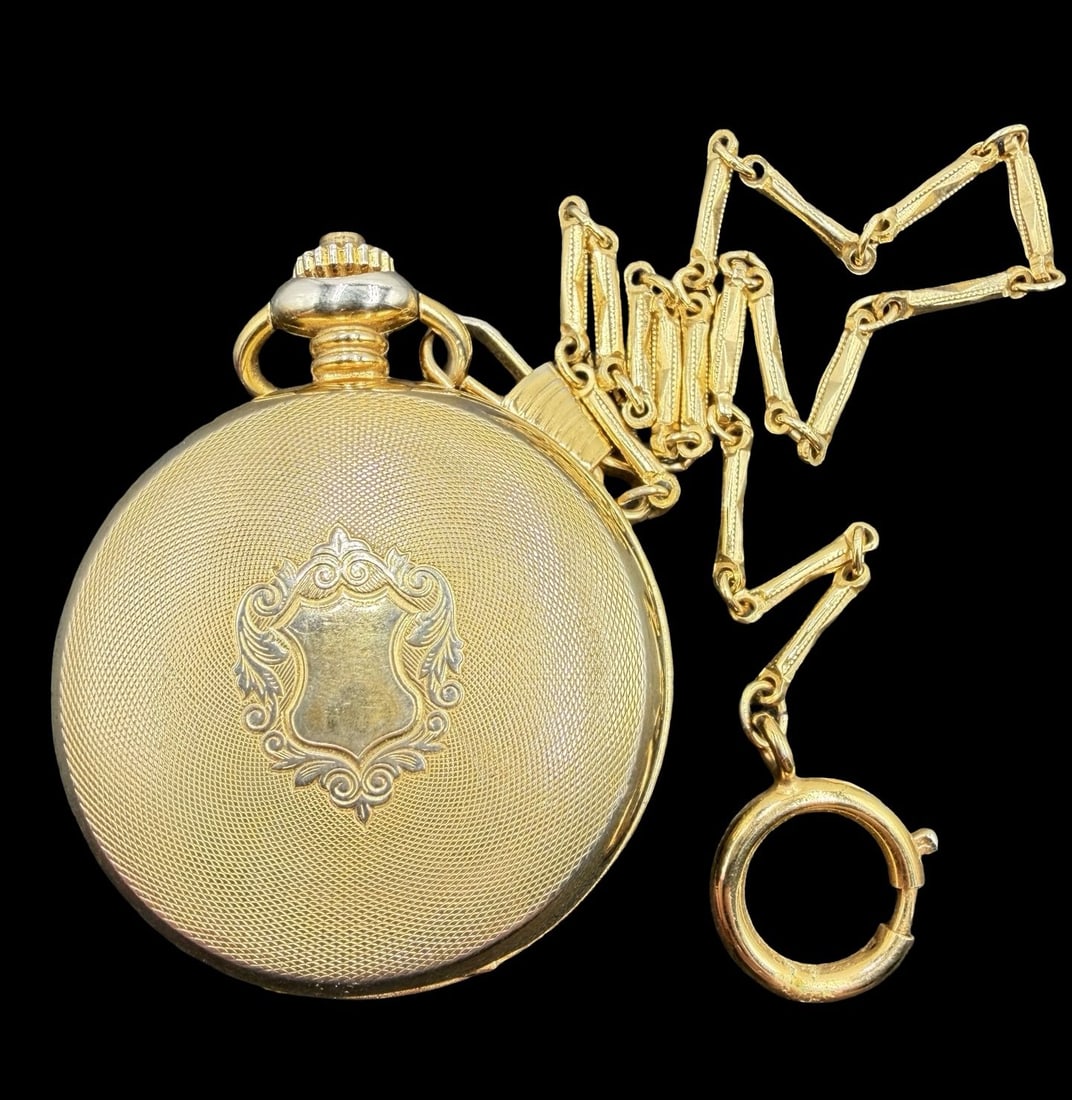 Amazing Ornate Vintage EVER-SWISS Gold -Tone Metal, 17 Jewels & White Dial Quartz Pocket Watch /w (1 of 4)