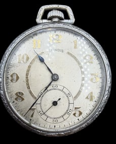 Stunning Ornate Vintage ILLINOIS Silver-Tone Metal & White Dial Pocket Watch