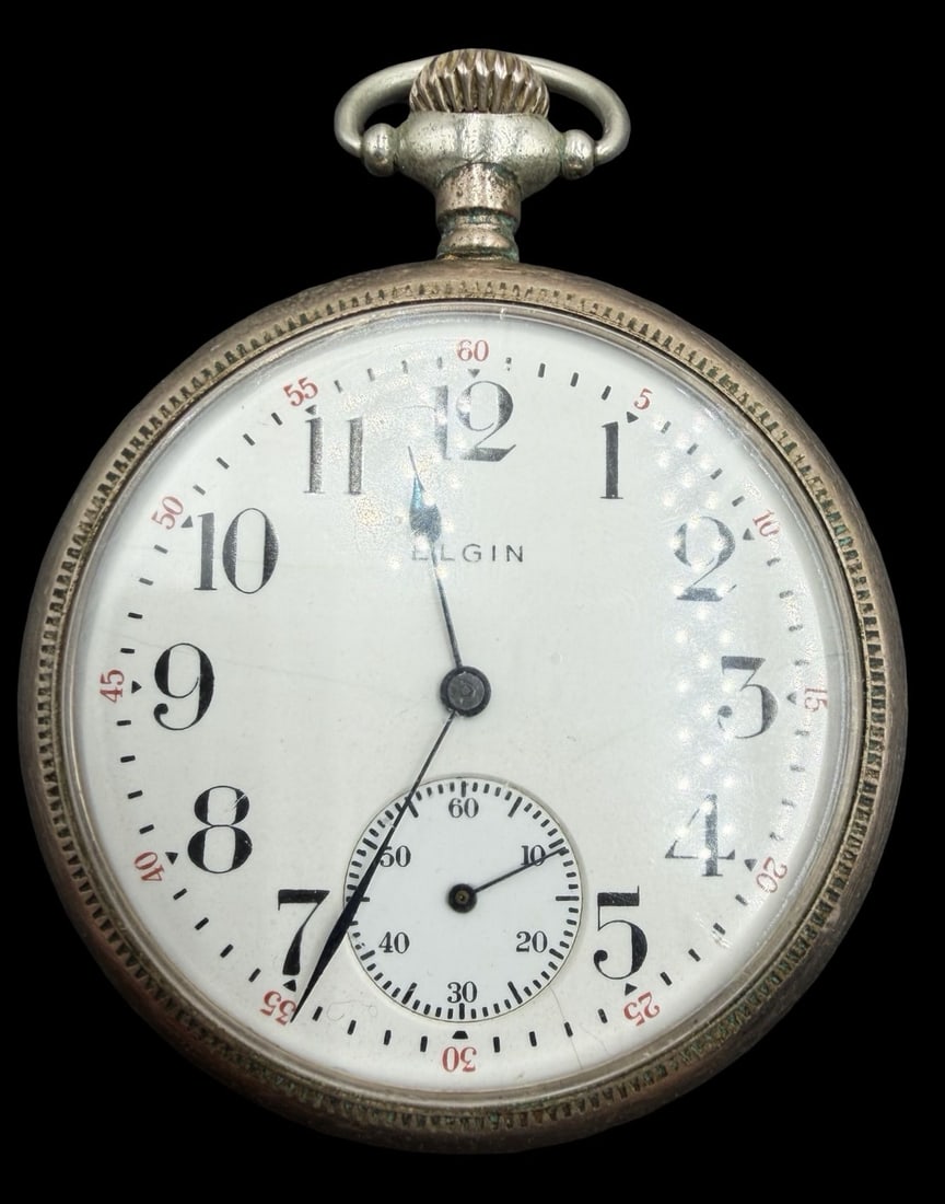 Amazing Ornate Vintage ELGIN Silver-Tone Metal & White Dial Pocket Watch: Very good vintage condition with minor patina according to age. Dial measures approx. 1 1/2" long and 1 1/2" wide and weighs ca. 88.7 grams. Marked for ELGIN. The timepiece is functional.