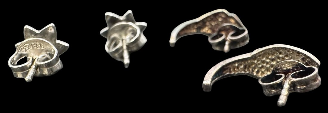 Lot of 2 Charming Vintage Sterling Silver & European 835 Silver Earrings: Very good vintage condition with minor patina according to age. The largest piece measures approx. 3/4" long x 2/8" wide and they jointly weigh ca. 2.4 grams. Marked for Sterling & 835 Silver.