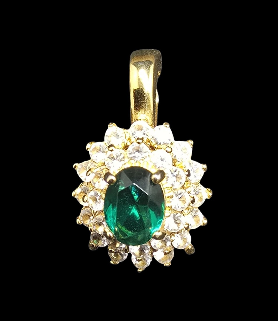Stunning Vintage Gold-Tone Metal & Rhinestone Costume Jewelry Clip-On Pendant Charm: Very good vintage condition with minor patina according to age. Measures approx. 1" long x 1/2" wide and weighs ca. 4 grams.