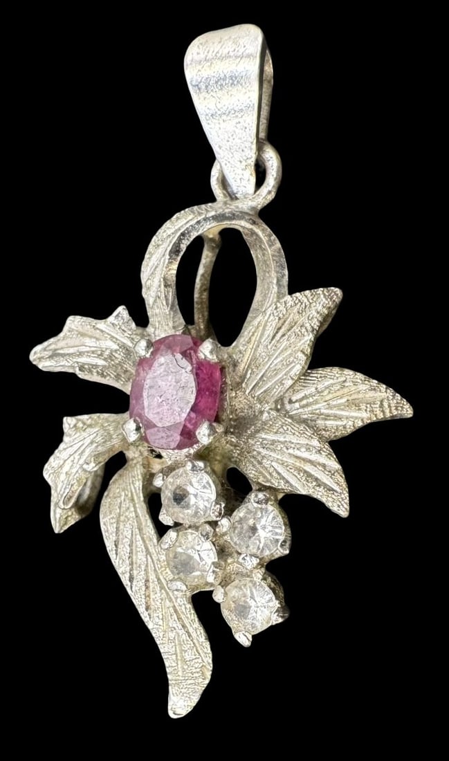 Stunning Vintage Sterling Silver & Gemstone Pendant Charm: Very good vintage condition with minor patina according to age. Measures approx. 1 2/8" long x 3/4" wide and weighs ca. 2.3 grams. Marked for Sterling Silver.