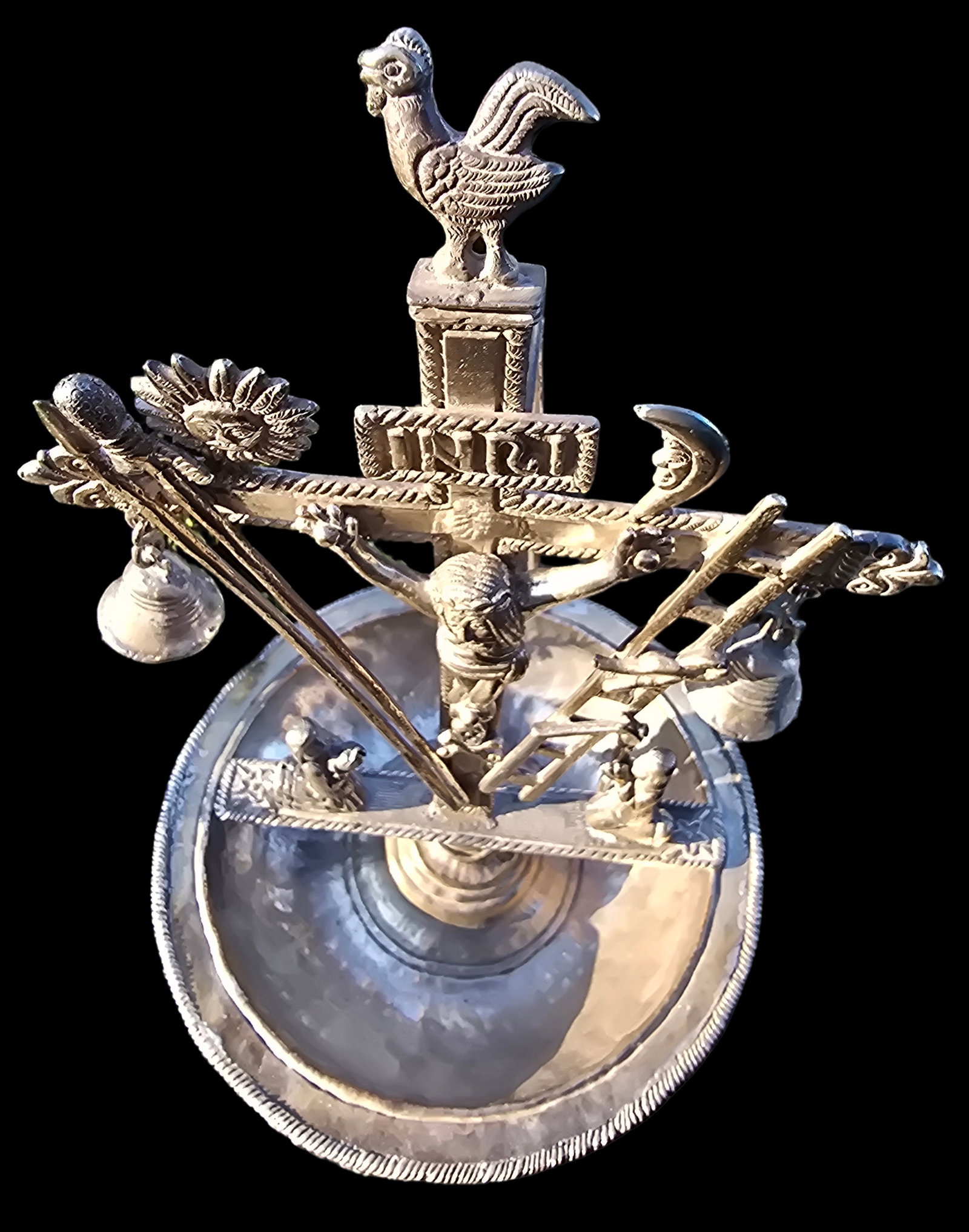 Rare 18th Century Spanish Colonial Sterling Silver Crucifixion Charity/Alms Bowl - 4