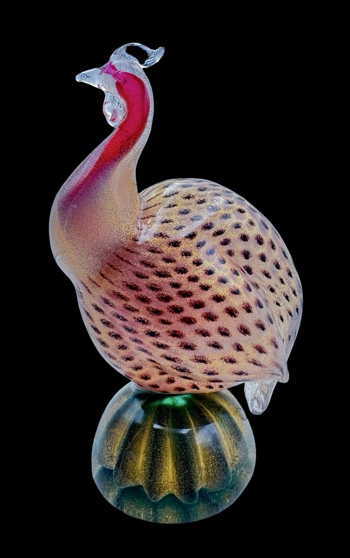 Very Rare Vintage Archimede Seguso Murano Art Glass Guinea Fowl: Very good vintage condition; no chips, cracks or repairs. Measures approx. 7" high x 4" long x 2 3/4" deep.