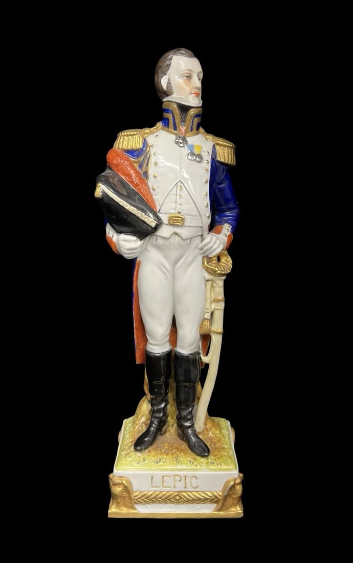 Gorgeous Antique ALSBACH Germany Porcelain Napoleonic Figurine of Louis Lebic: Very good antique condition; no chips, cracks or repairs. Measures approx. 2 1/2" long and 2 3/4" wide and 9 5/8" high. Made in Germany.