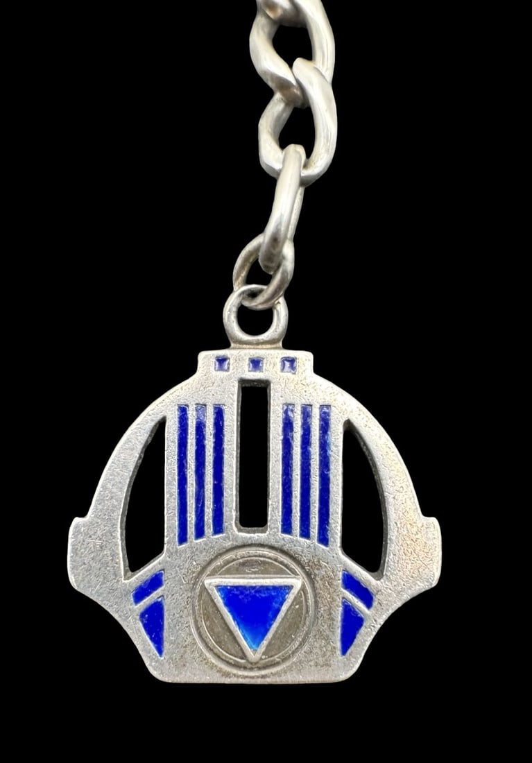 Antique 1905 Art Nouveau Austrian 800 Silver Pocket Watch Chain /w Blue Enamel Fob: Very good vintage condition. Measures approx. 10" long; Pendant measures approx. 1" long, 1" wide. Weighs approx. 17.6 grams. Tested for Silver.