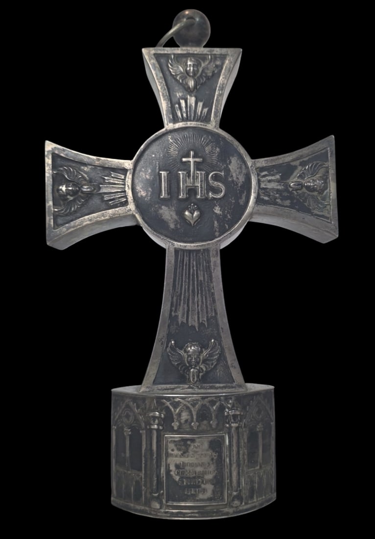 Large Antique ca. 1850 German 13 Lot Silver Church/Chapel Crucifix w/ Compartments: Very good vintage condition with minor patina according to age. Measures approx. 8 1/4" high x 4 3/4' wide x 1 1/2" deep and weighs ca. 257 grams. Marked on the bottom.