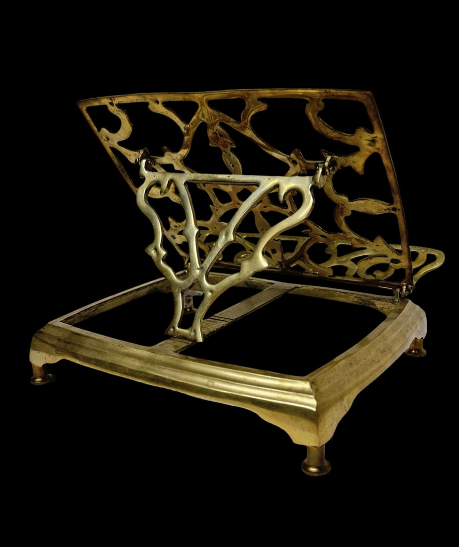 Amazing Ornate Antique Brass Foldable Book Holder: Very good vintage condition with minor patina according to age.