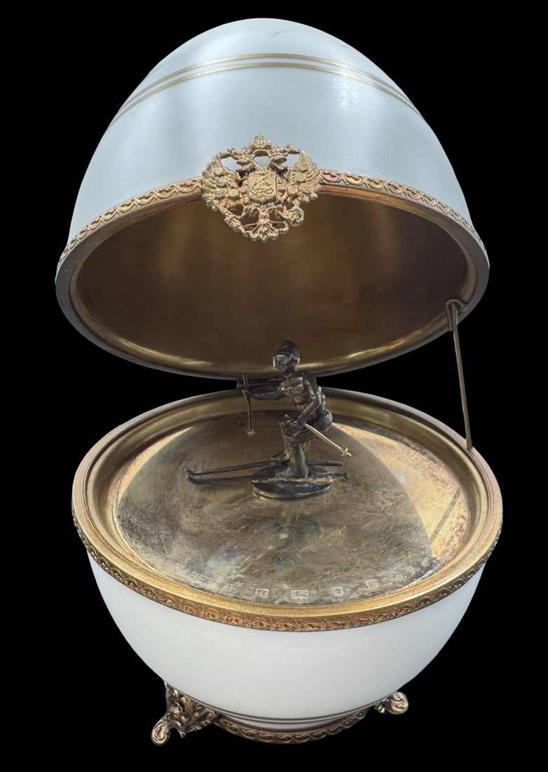 Ornate Vintage FABERGE Limoges France Porcelain & Sterling Silver Egg - Ltd. Ed. No. 9: Very good vintage condition with minor patina according to age. Measures approx. 5 1/2" high x 4 1/2" wide. Marked.