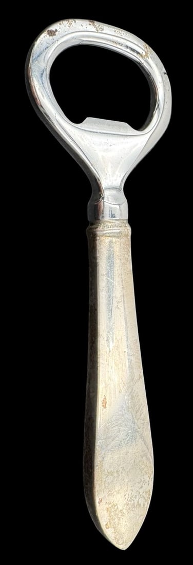 Very Rare Vintage European Sterling Silver Bottle Opener: Very good antique condition with minor patina according to age. Measures approx. 5 1/2" high x 1 5/8" wide and weighs ca. 55 grams. Marked for Sterling Silver.