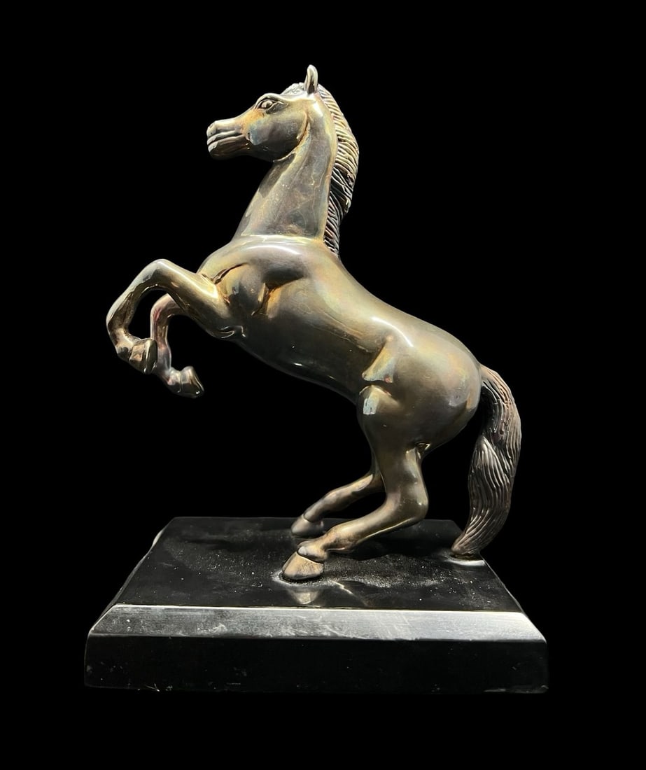 Stunning Ornate Vintage Sterling Silver Horse Figurine on Marble Base: Very good vintage condition with minor patina according to age. Measures approx. 4" long and 4 5/8" wide and 6 3/4" high.