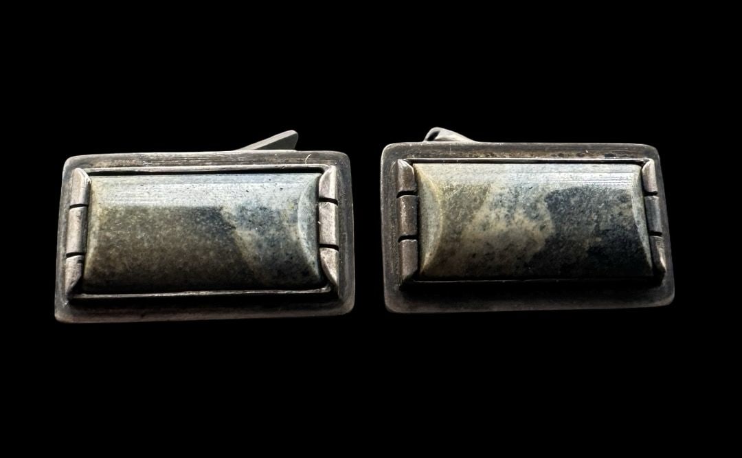 Beautiful Vintage European 800 Sterling Silver & Gemstone Cufflinks: Very good vintage condition with minor patina according to age. Measures approx. 1/2" long and 3/4" wide and weighs ca. 9.8 grams. Marked for 800 Silver.