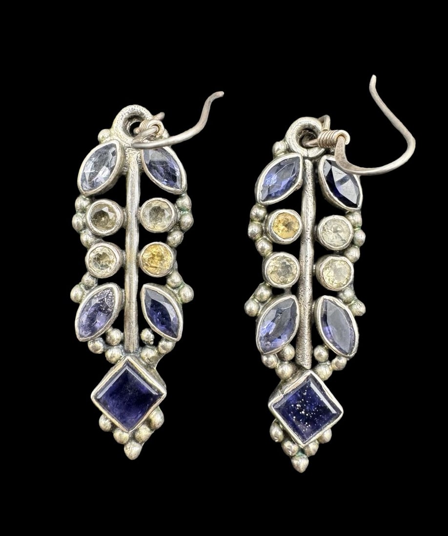 Amazing Vintage Sterling Silver & Gemstone Dangle Earrings (1 of 5)