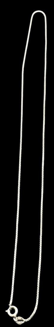 Elegant Vintage Sterling Silver Chain Necklace: Very good vintage condition with minor patina according to age. Measures approx. 15" long x 1/8" wide and weighs ca. 10.3 grams. Marked for Sterling Silver. Made in Germany.