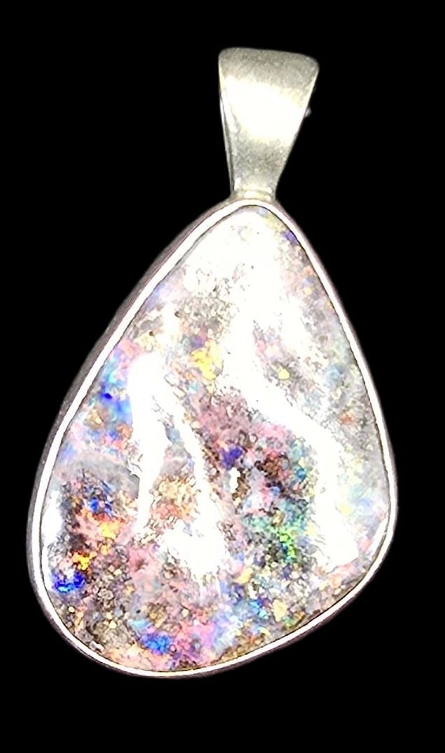 Mesmerizing Vintage Sterling Silver & Multicolor Gemstone Pendant: Very good vintage condition with minor patina according to age. Measures approx. 1" high x 1" wide. Marked.
